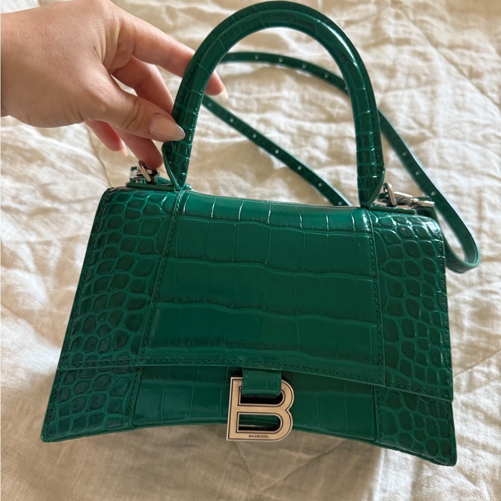 Balenciaga Green small Croc-Embossed Bag